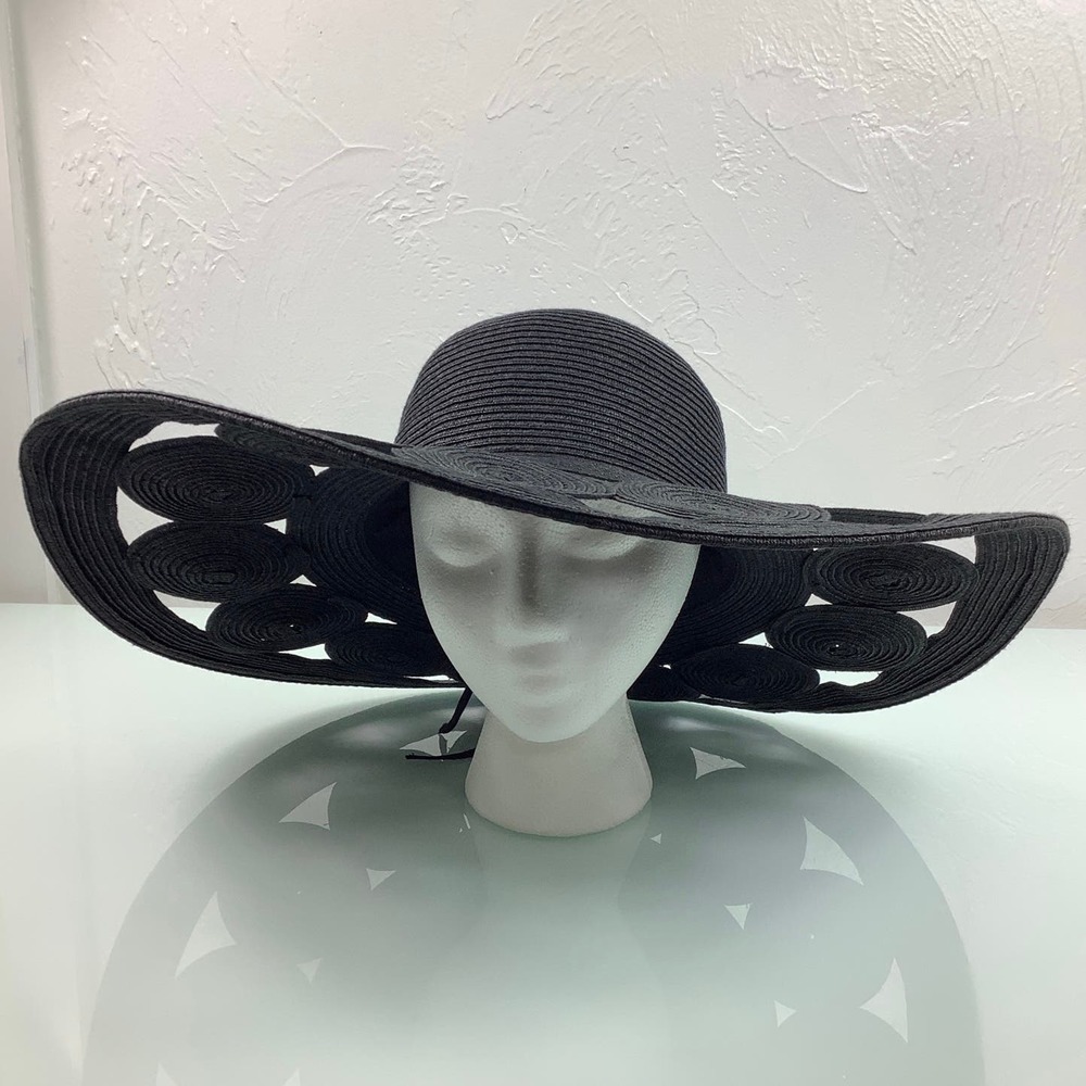 Physician Endorsed Glamour Black Toyo wide brim Sun Hat adjustable SZ OSFM EUC